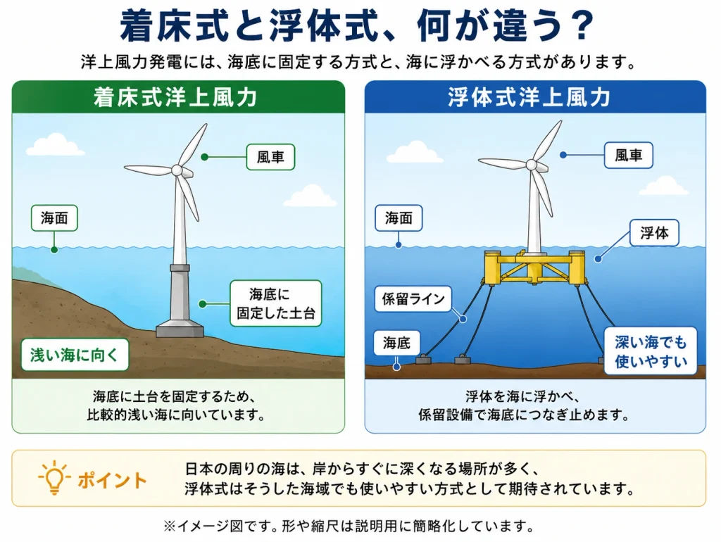 着床式と浮体式、何が違う？