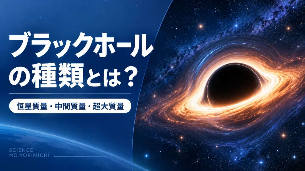 恒星質量・中間質量・超大質量ブラックホールの違いを表したイメージ