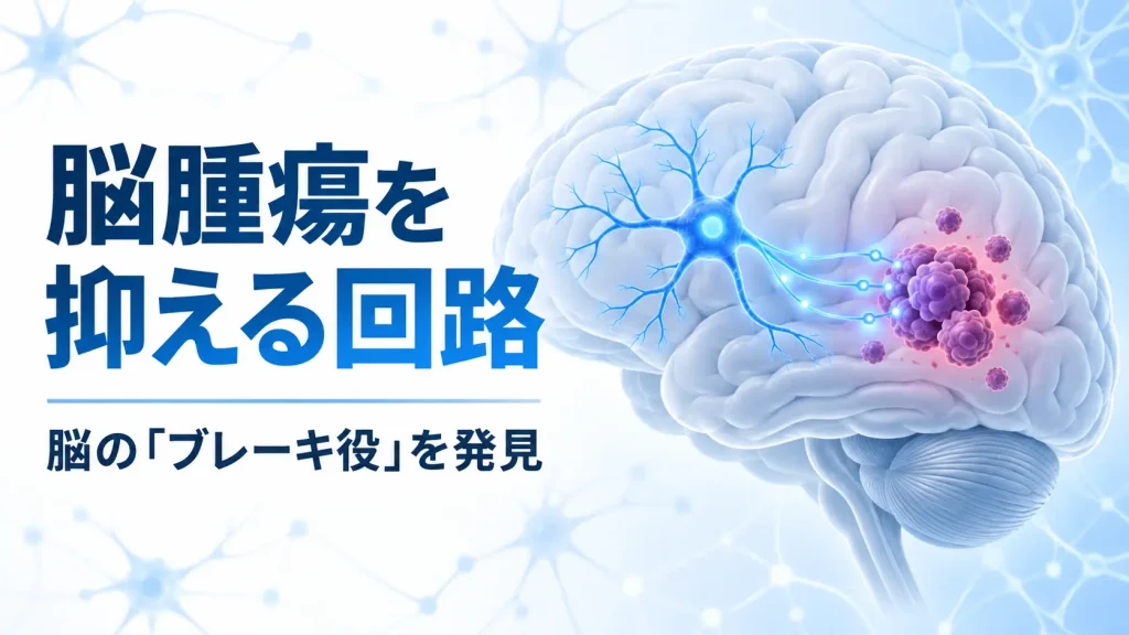 脳内の抑制性神経から脳腫瘍へ信号が伝わり、増殖を抑える研究を表したイメージ画像