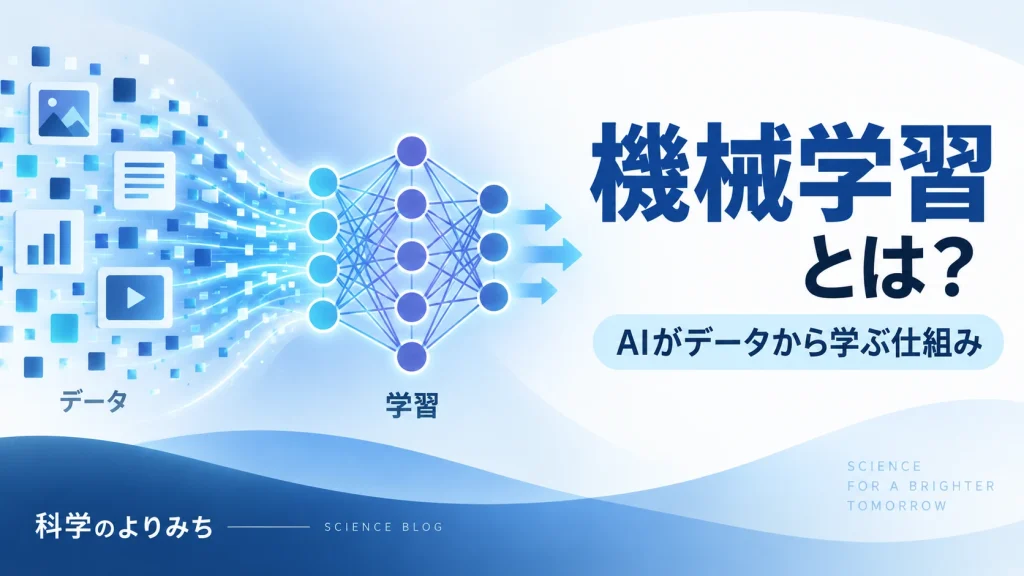 データを使って学習する機械学習の仕組みを表したイメージ図