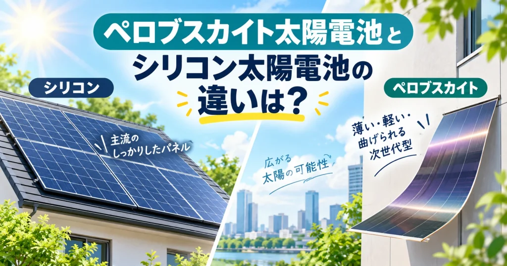 ペロブスカイト太陽電池とシリコン太陽電池の違いを比較するイメージ