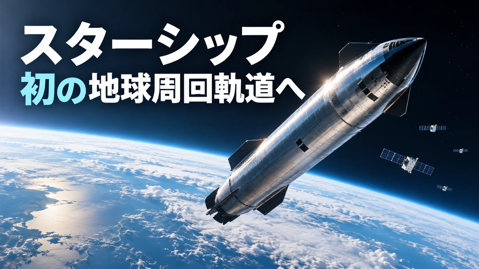 地球周回軌道を飛行するスターシップを描いたイメージ